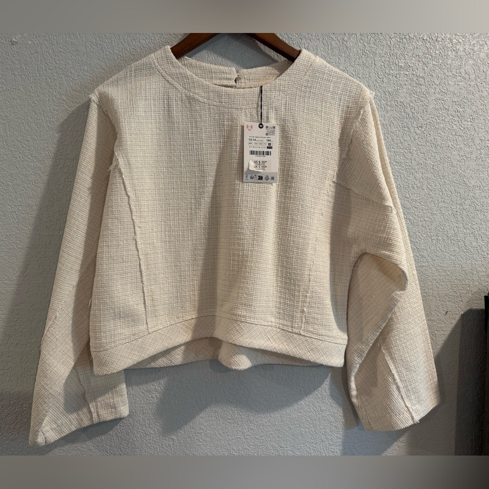 Zara Kids Shimmery Structured Beige Long Sleeve Top Size 13-14y - Picture 2 of 2
